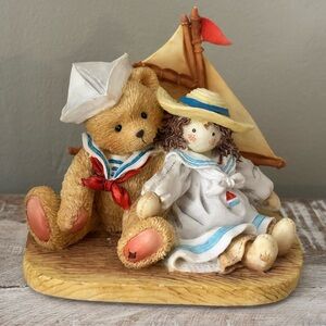 Cherished Teddies Zachary Sailor Bear and Doll Figurine - Tan, White, Blue, Red